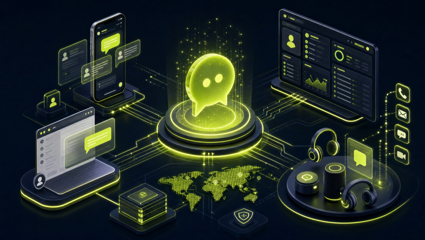 Enterprise AI chatbot ecosystem across mobile, web and CRM platforms
