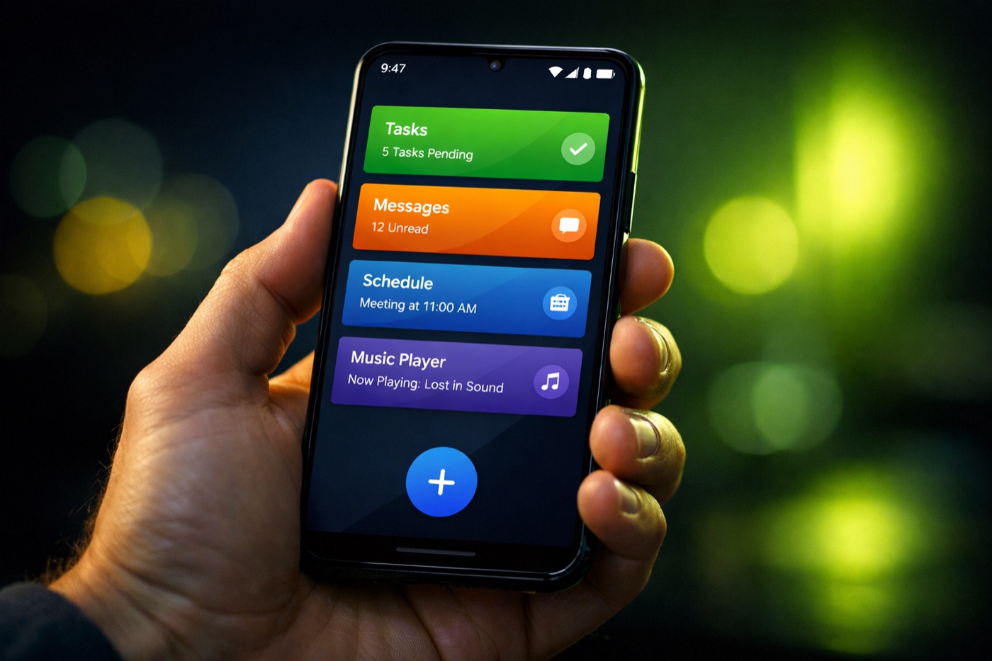 Android app development company: Material Design app interface on smartphone