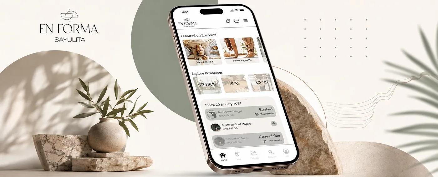 Placeholder UI mockup of a wellness activity discovery screen