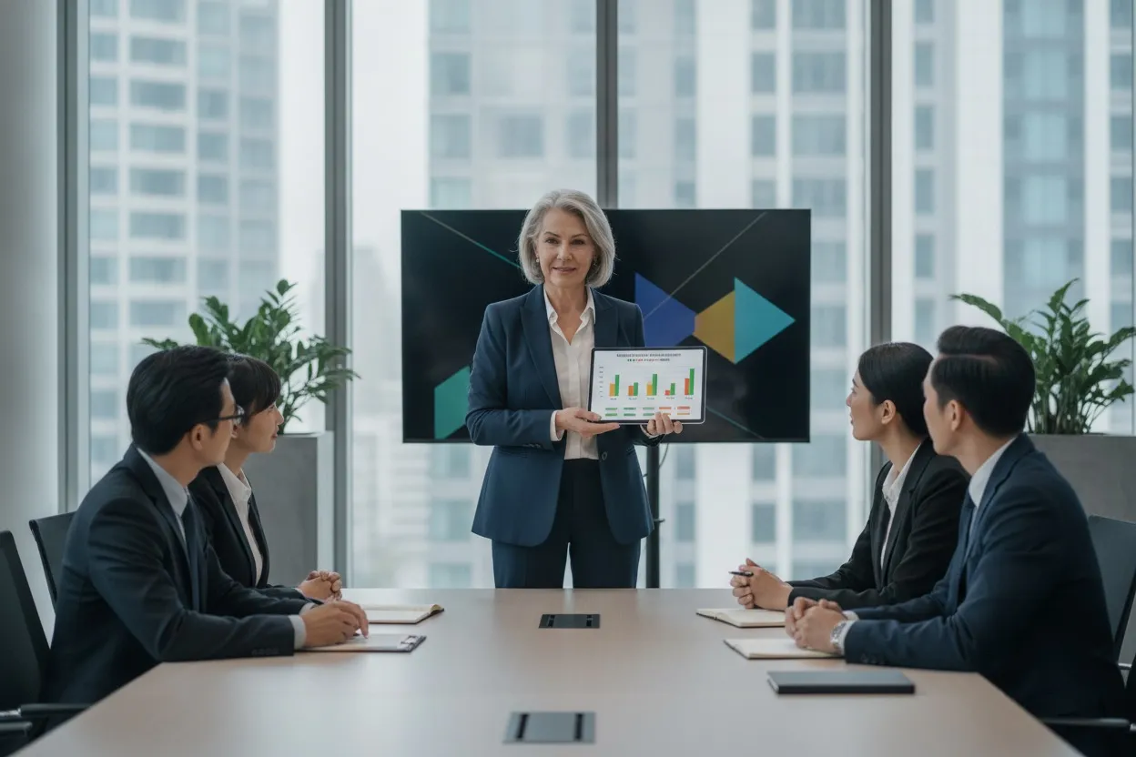 Senior AI consultant presenting a readiness assessment to executives