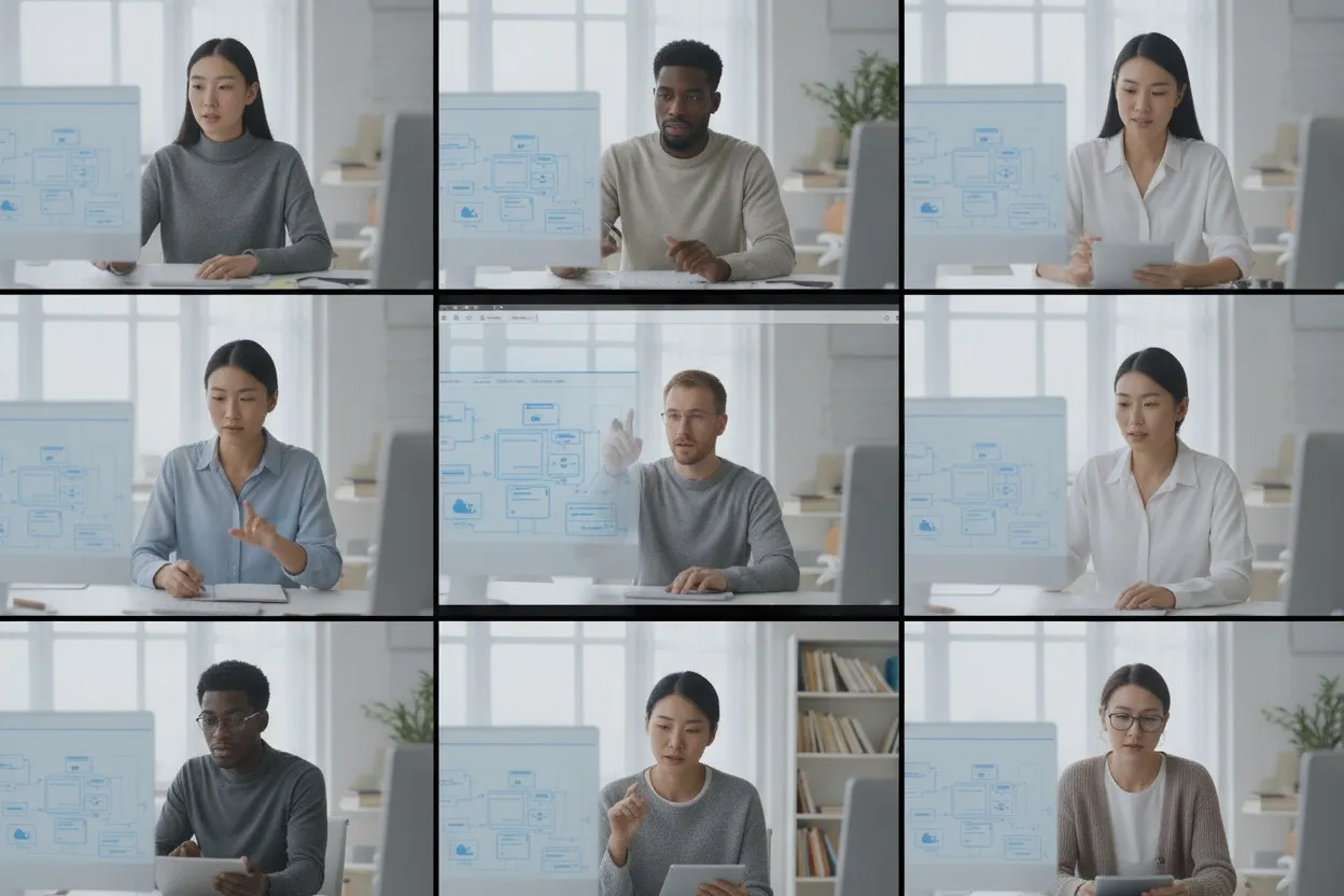 Software engineering team collaborating remotely on enterprise architecture