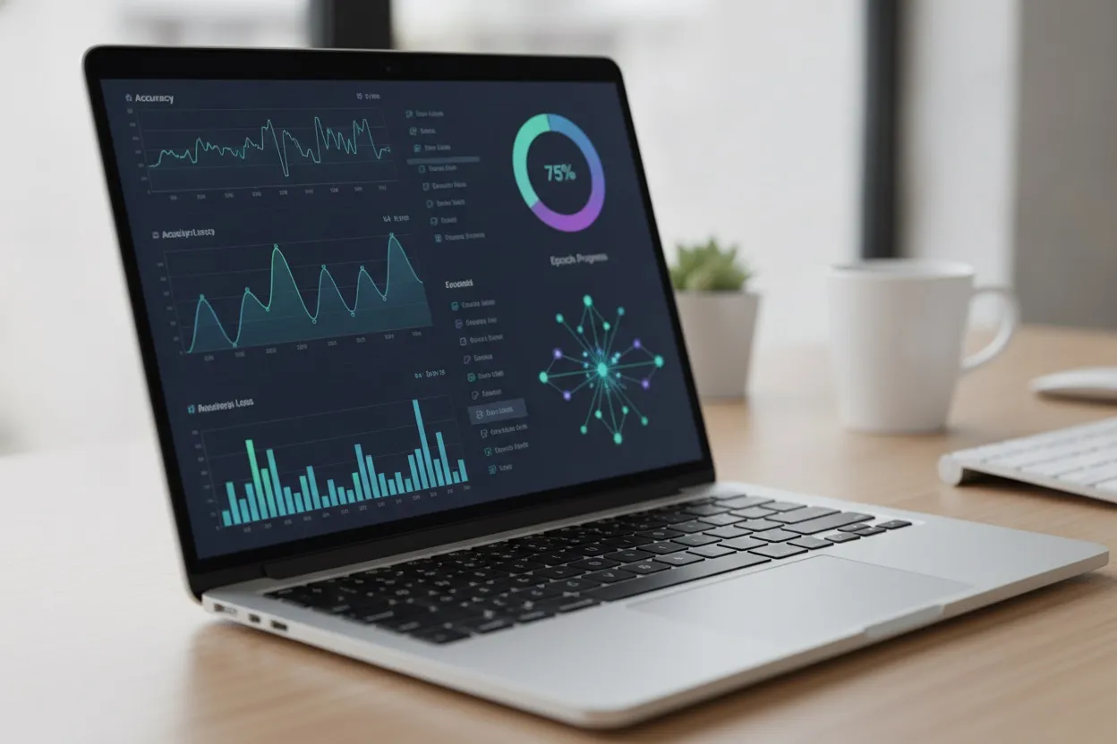 AI model training dashboard showing live accuracy metrics