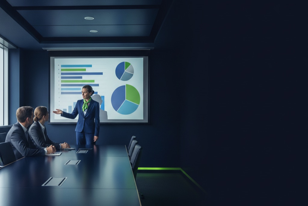 Consultant presenting a blockchain project cost breakdown to clients