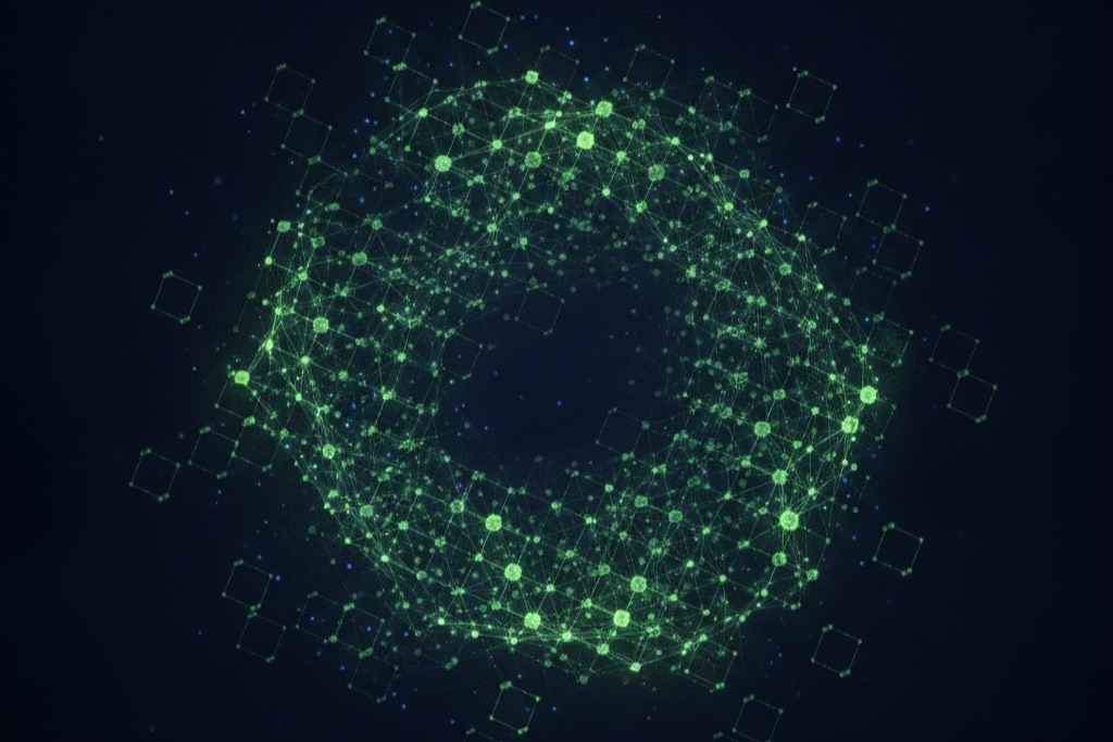 Abstract blockchain network lattice representing distributed ledger scale