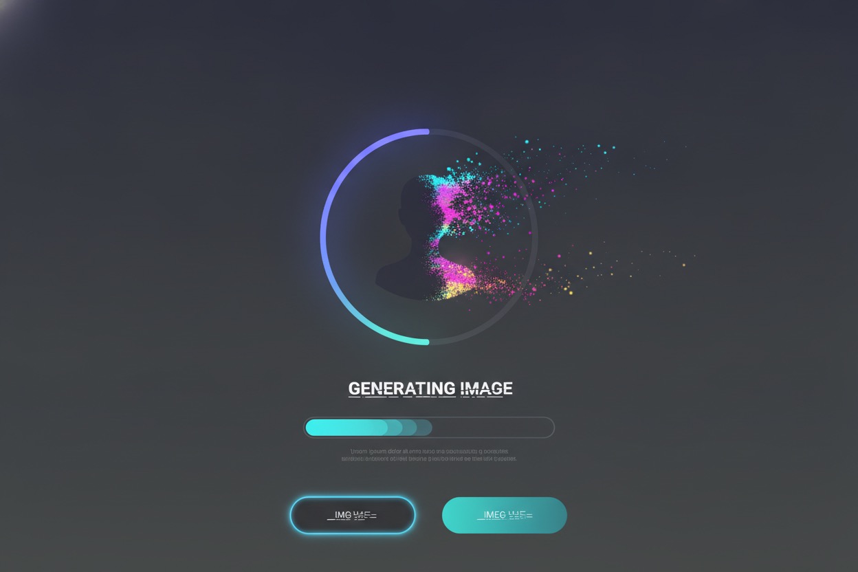 Placeholder UI mockup of an AI portrait-generation mobile screen
