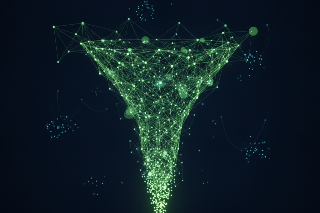 Abstract customer journey funnel representing CRM data flow