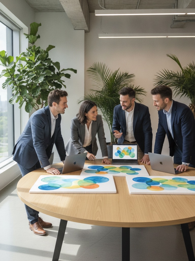 Marketing team collaborating on strategy for different client segments