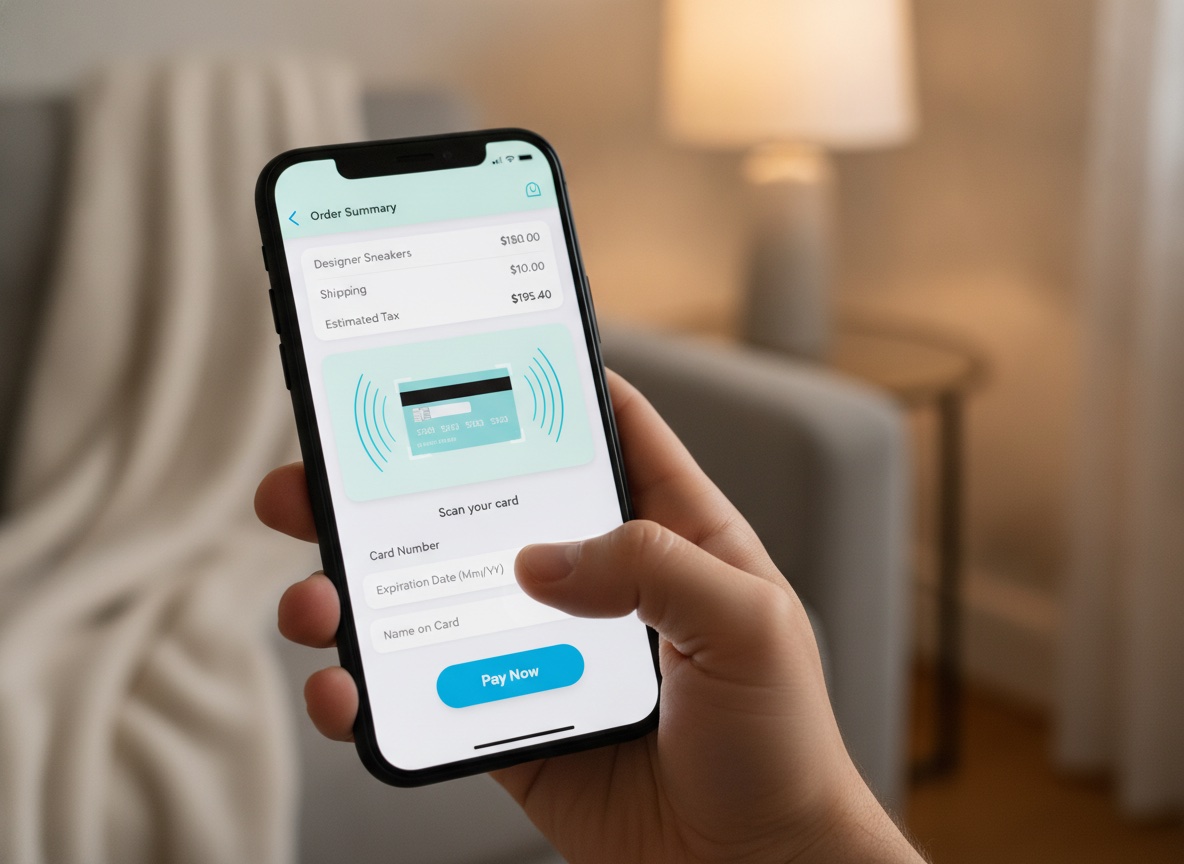 Mobile ecommerce checkout and payment screen showing an order summary and a Pay Now button