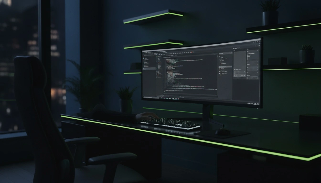 Kotlin developer writing Android app code in Android Studio with a mobile UI preview visible