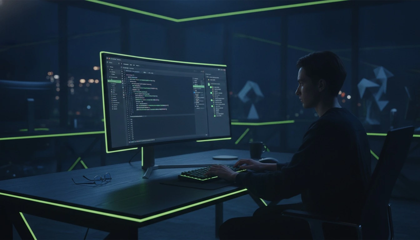 React developer working with component code and a live interactive web application interface with a component tree panel