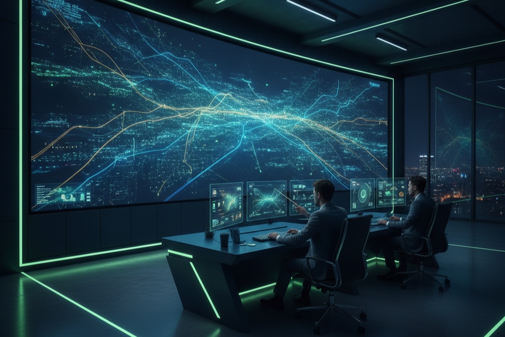 Smart city control room monitoring connected IoT infrastructure