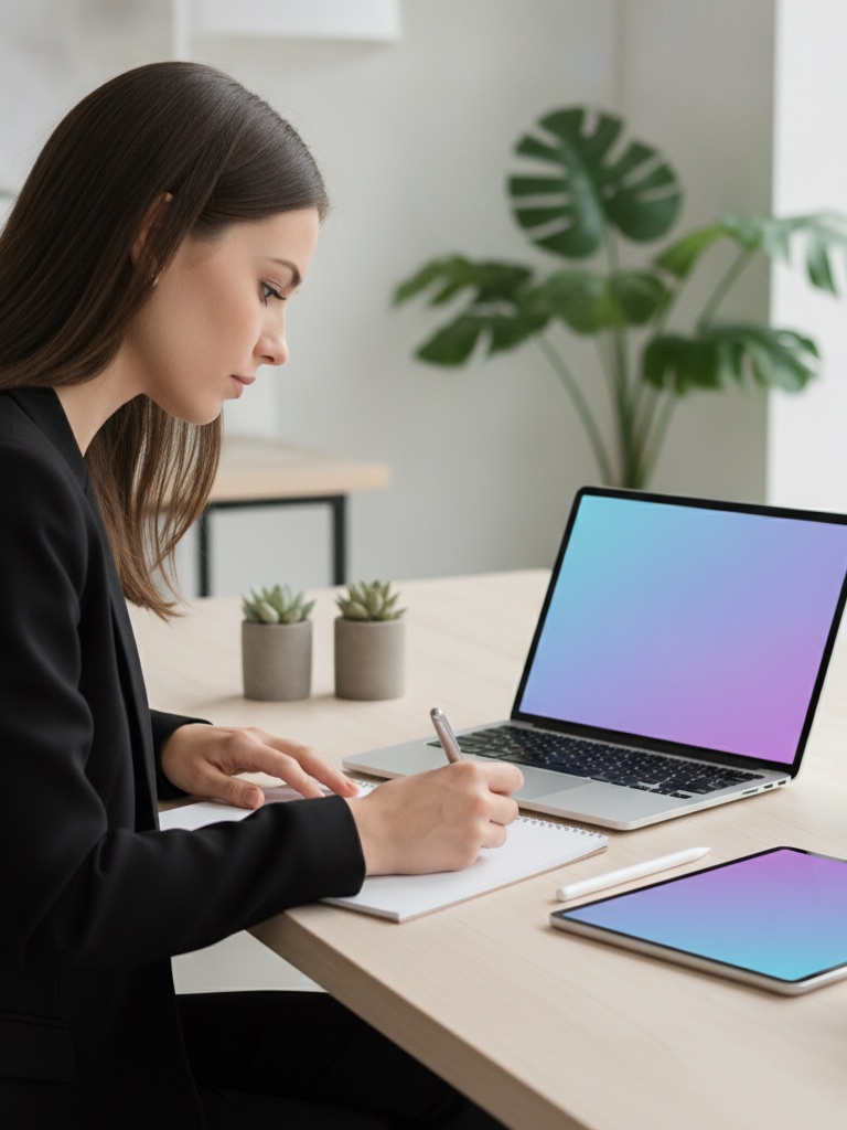 Consultant auditing a mobile app on a laptop and tablet