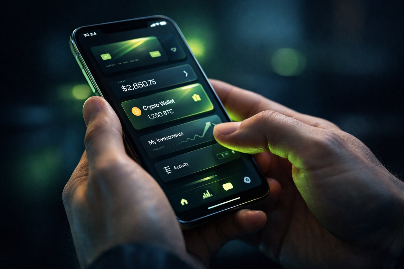 Mobile app development services — glowing app interface on a smartphone