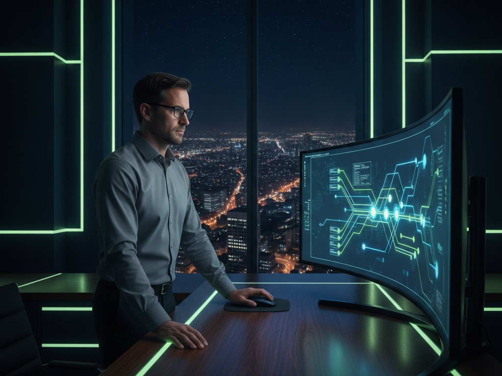 Engineer reviewing a scalable NFT marketplace architecture diagram