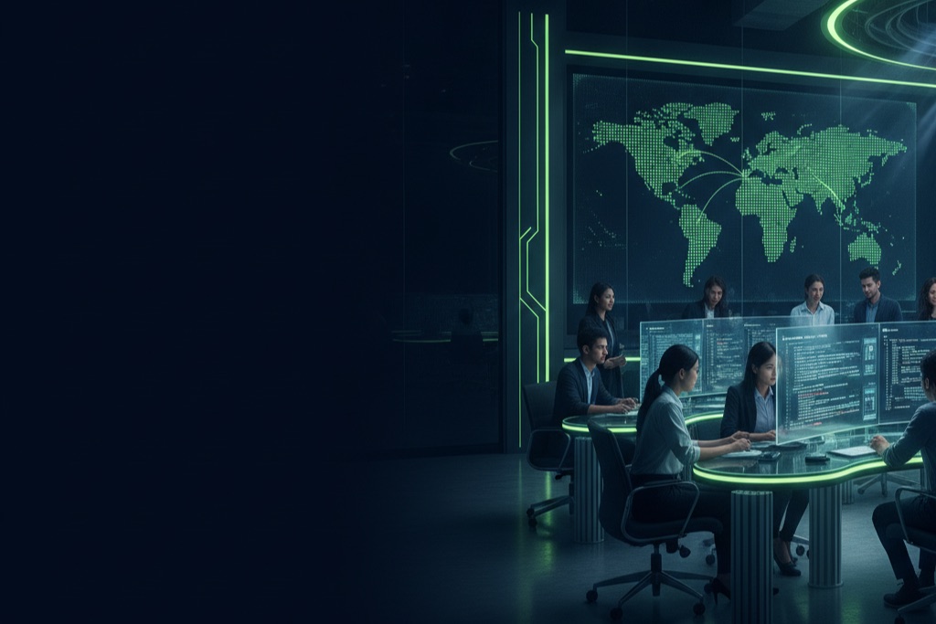 Offshore software development team collaborating in a global delivery hub