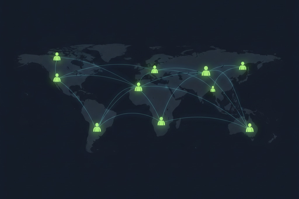 Global talent network map representing offshore software engineering hubs