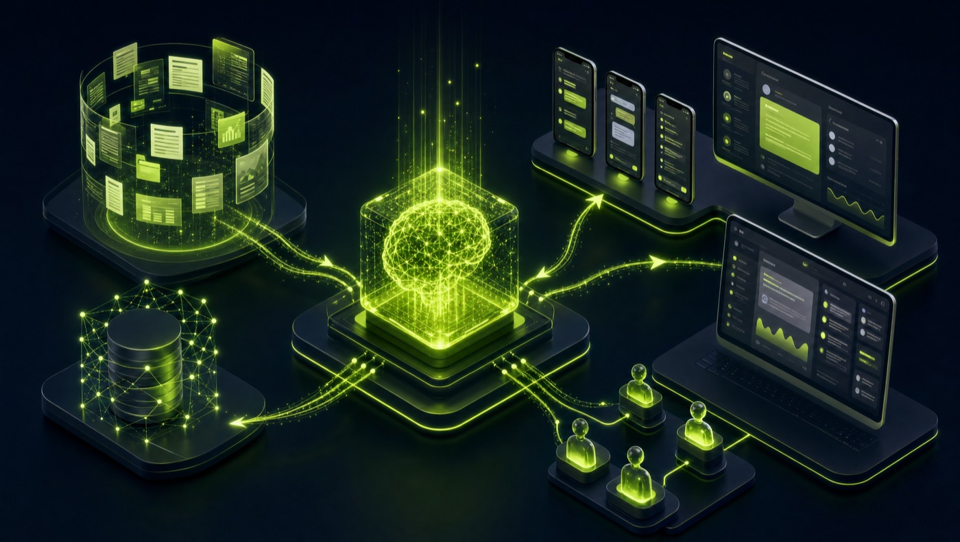 Retrieval-augmented generation across mobile, web and CRM platforms