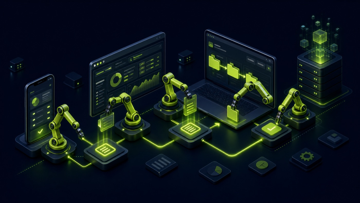 Robotic process automation across mobile, web and desktop applications