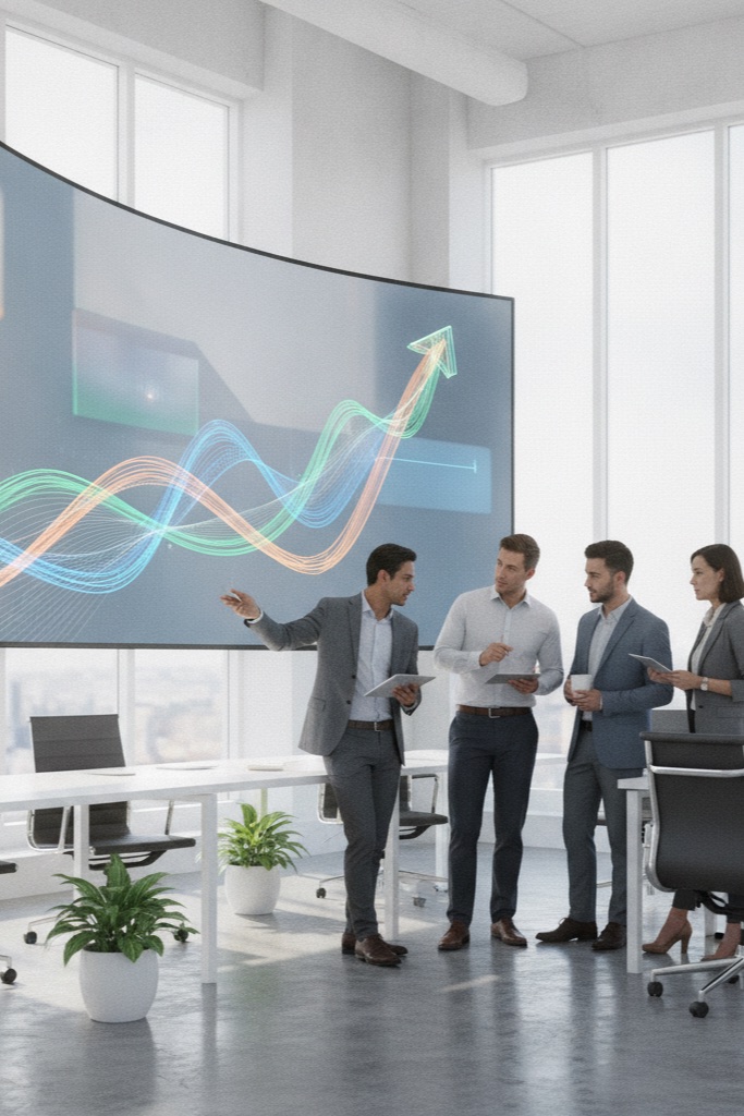 Team reviewing a growth and scalability visualization