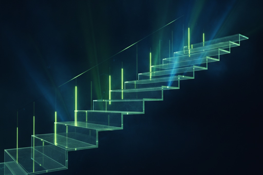 Abstract ascending staircase representing scalable software outsourcing growth