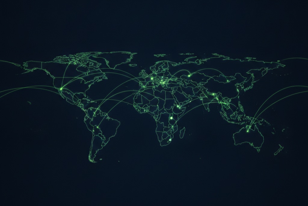 Global network map representing distributed outsourced engineering teams