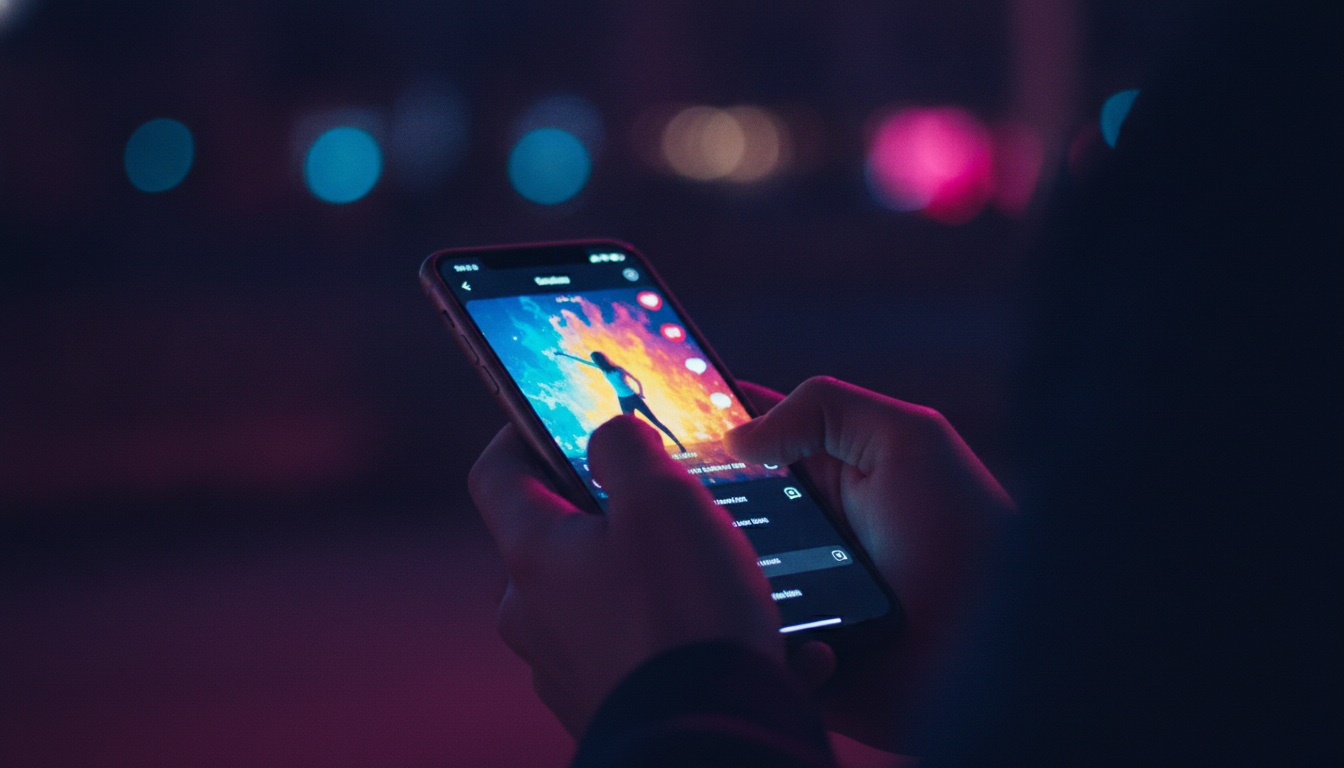 Young creators filming live video on smartphones with interactive social chat bubbles and heart reactions floating on screen