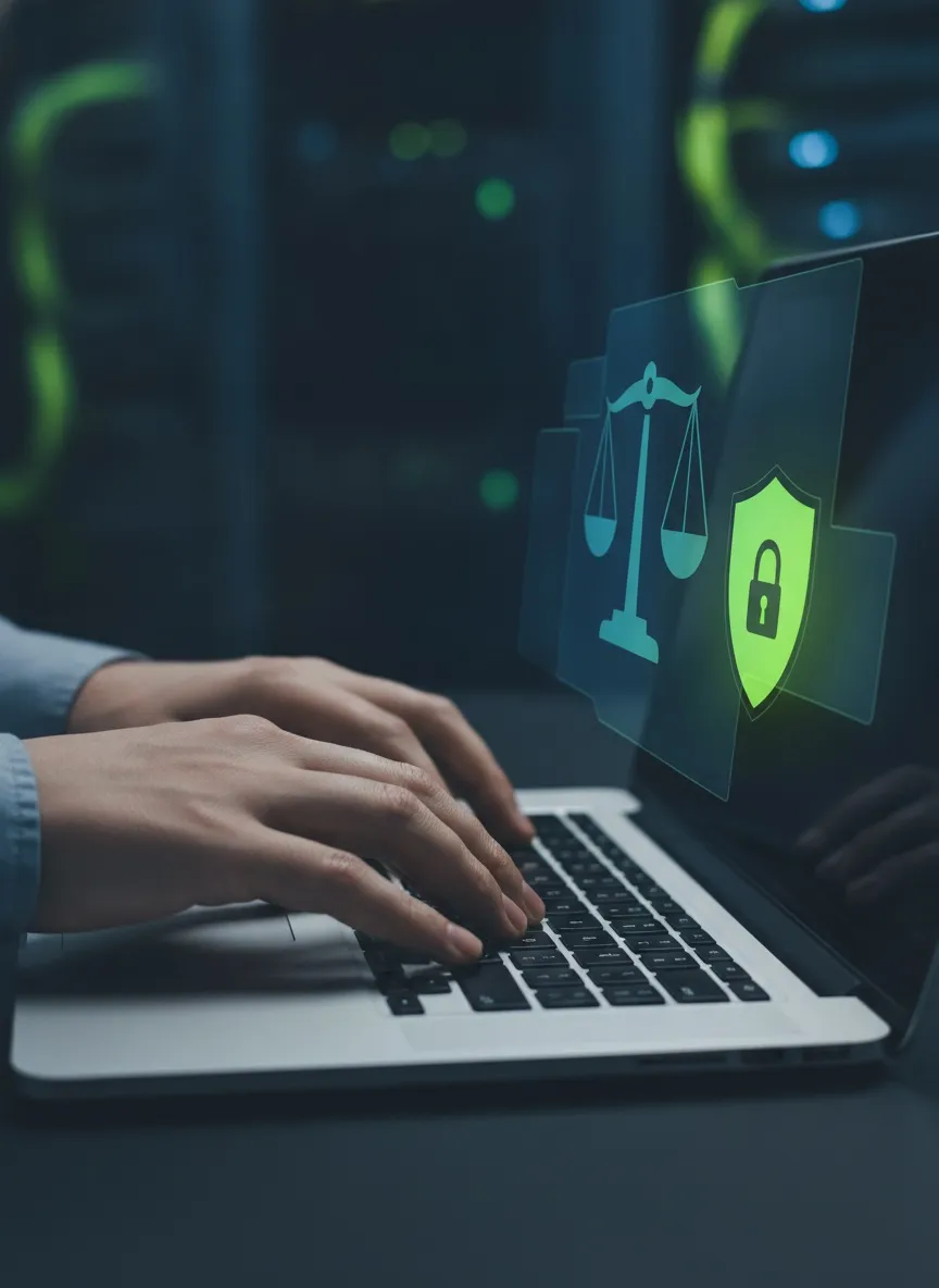 Developer working with responsible AI governance and data privacy safeguards