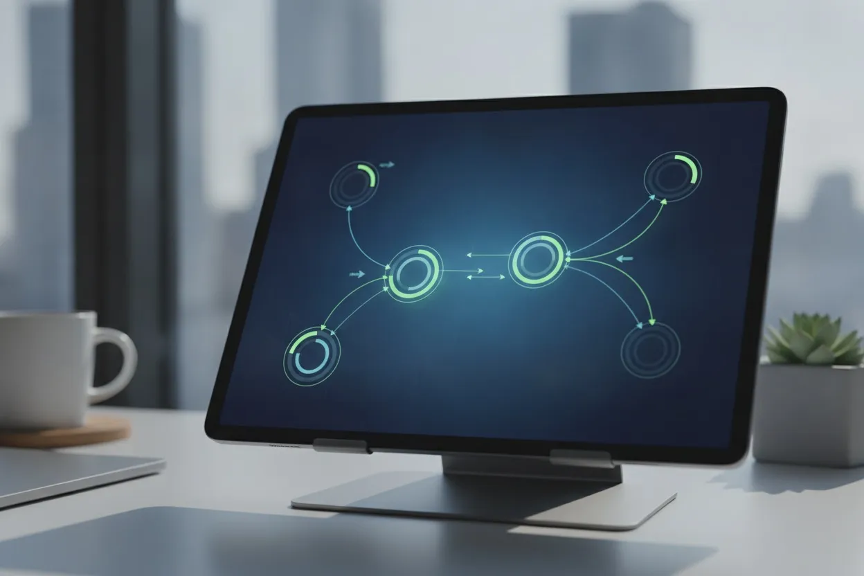 AI project roadmap with milestone timeline on a tablet screen