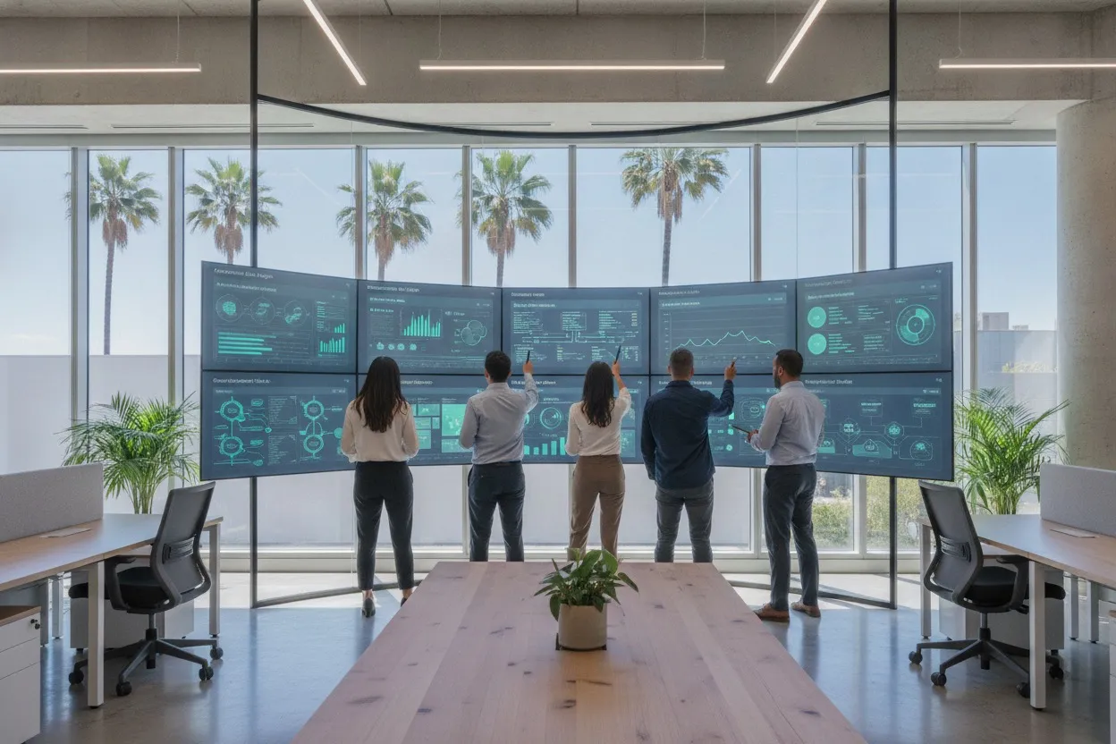Professional team reviewing California consumer data privacy dashboards