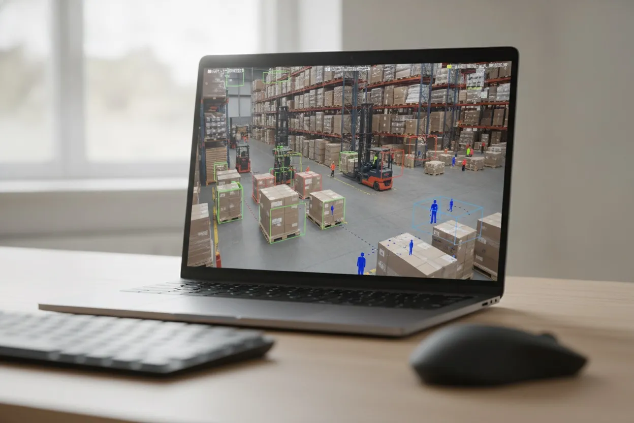 Computer vision object detection interface on a warehouse logistics image