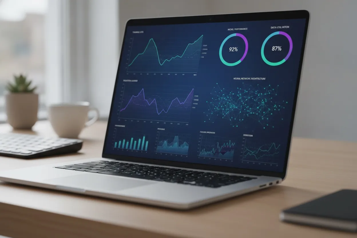 AI model training dashboard showing live accuracy and performance metrics