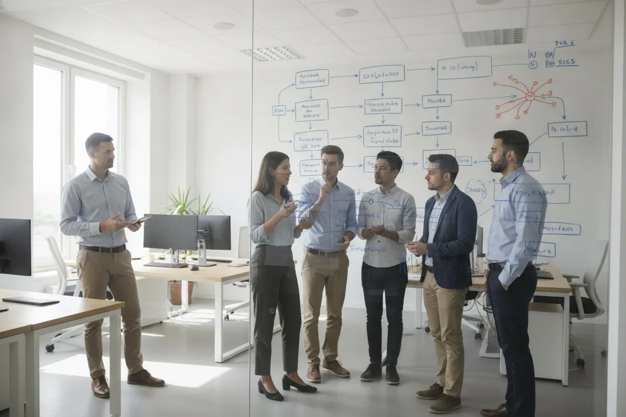 AI engineering team collaborating on machine learning architecture