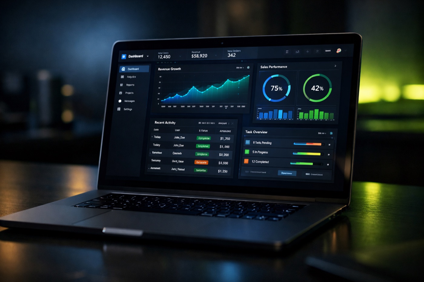 Web application development services โ dashboard interface on a laptop screen